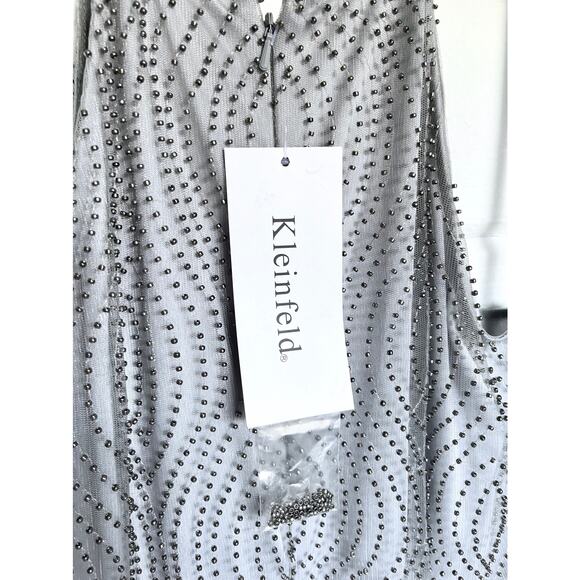 NWT KLEINFELD Storm Gray Beaded Evening Gown with Halter Dress Size 8 - Picture 3 of 12